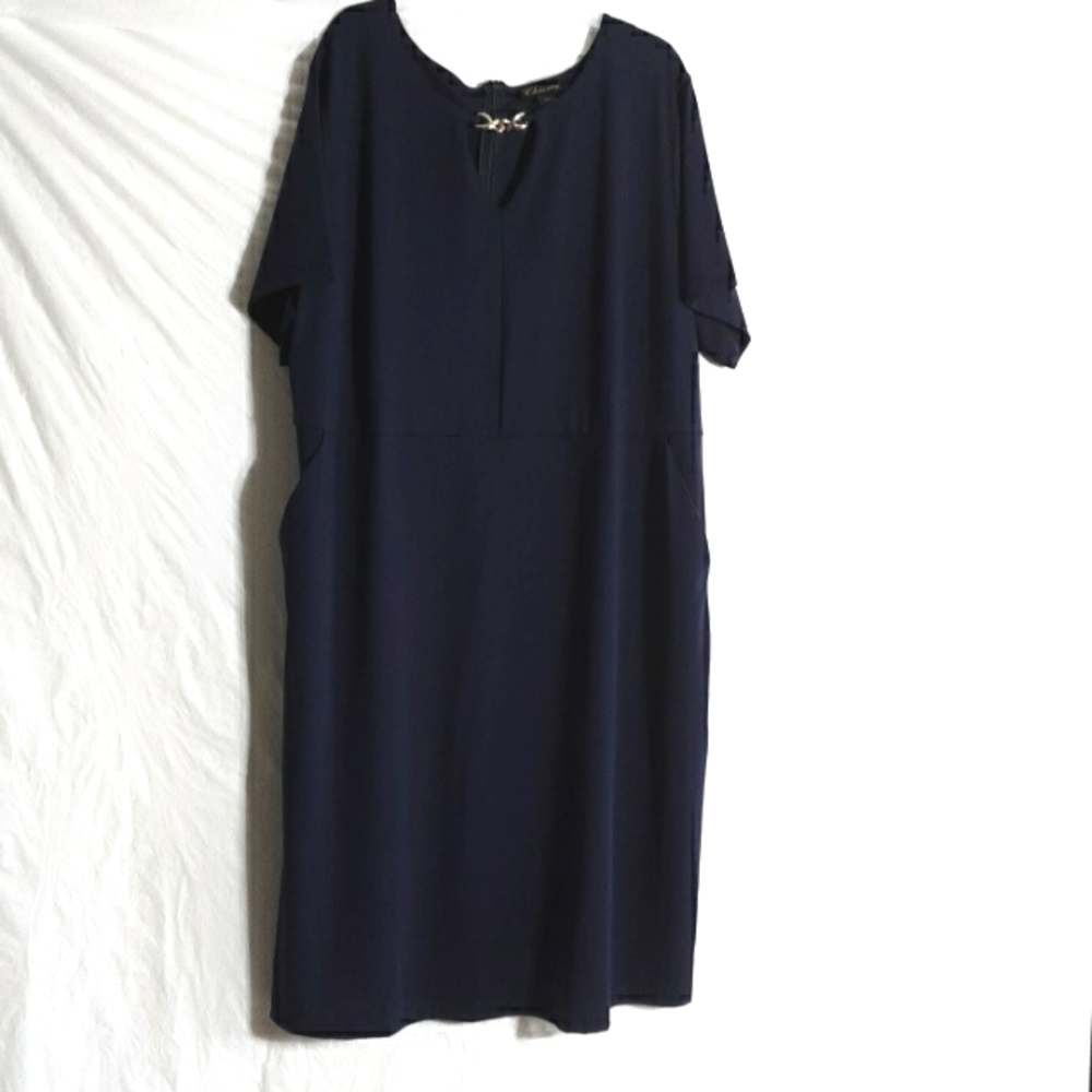 Chicive Navy Short Sleeve Midi Dress with Pockets